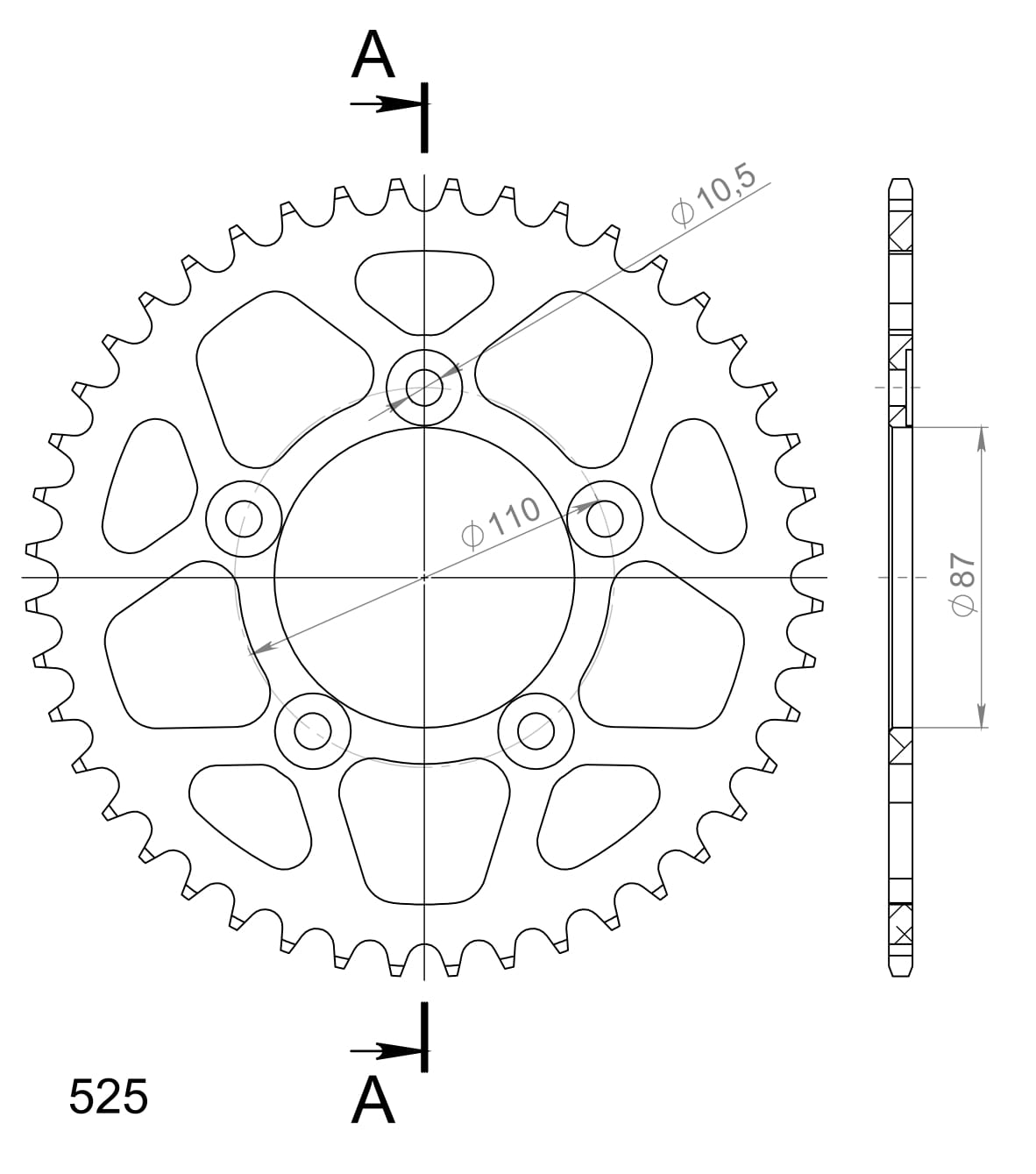 Foaie spate ALU SUPERSPROX Negru 44T, 525 [1]