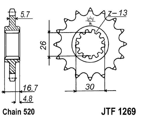 Pinion fata JT 15T, 520 [1]