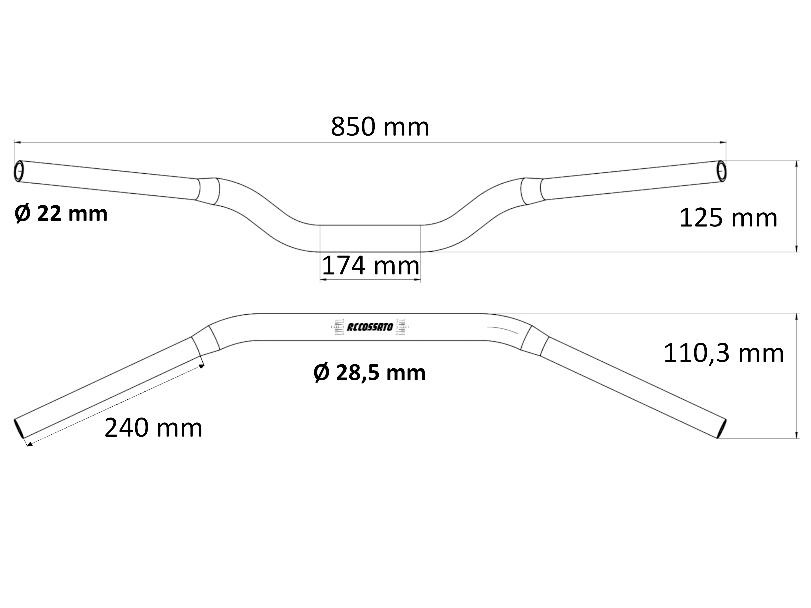 Homologated handlebars ACCOSSATO argintiu (diameter 28,5mm, length 850mm) [1]
