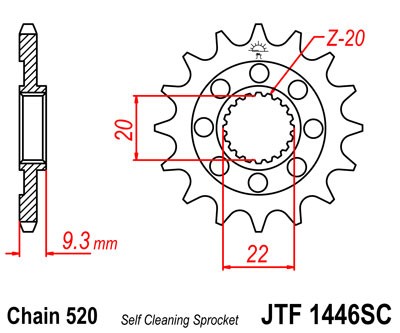 Pinion fata JT 14T, 520 Self Cleaning Lightweight [1]