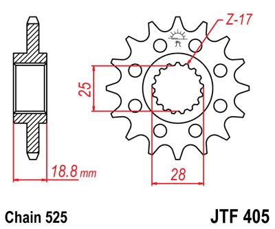 Pinion fata JT JTF 405-20RB 20T, 525 rubber cushioned [1]
